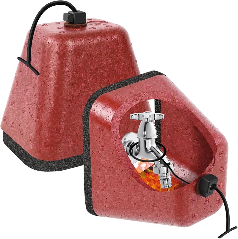 UQM 2 Pack Outdoor Faucet Covers for Winter, Heavy Duty Faucet Spigot Covers Winter Insulated, Reusable Outdoor Faucet Covers Hose Bib Covers for Winter Freeze Protection (Red) - Image 1